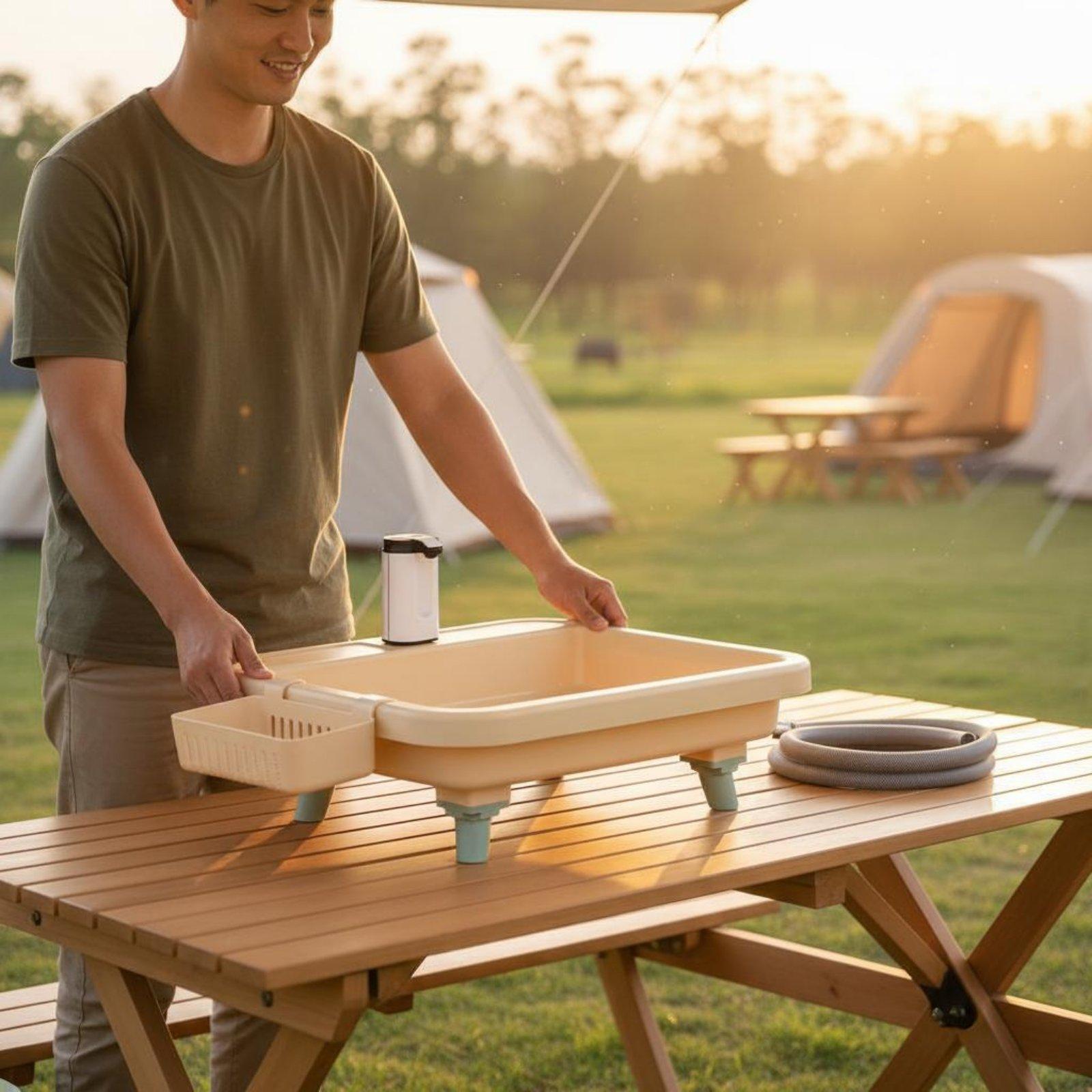 Outdoor Camping - Tragbares Campingwaschbecken mit eingebautem Wasserhahn und