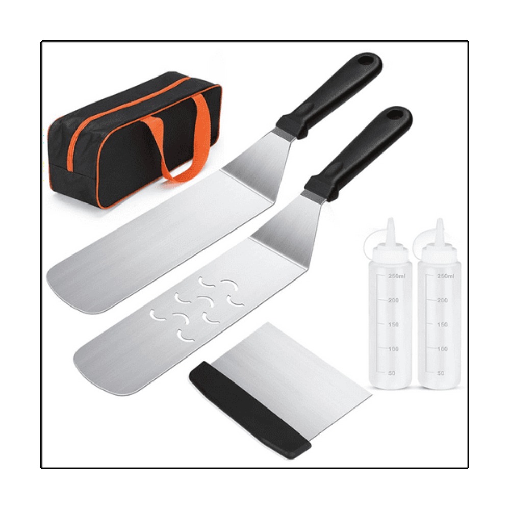 Outdoor Camping Griddle - 6-teiliges Grill-Werkzeug-Set, Grillplatte, Zubehör-Set, Werkzeuge, Edelstahl-Spatel