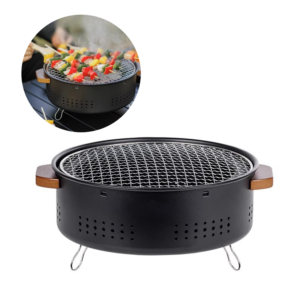 Outdoor Camping Griddle - Campingausrüstung Outdoor-Grillplatte Runder Tischgrill Tragbarer Kohlegrill