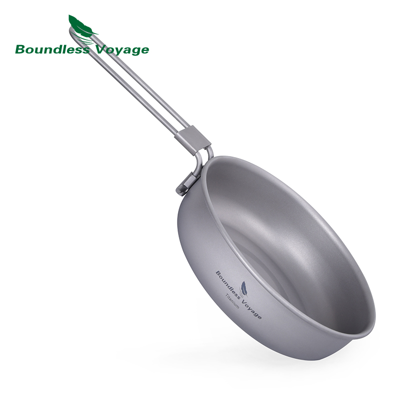 Outdoor Camping Griddle - Boundless Voyage Ultraleichte Titan-Bratpfanne mit Klappgriff,