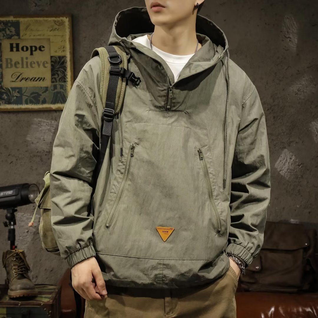 Japanese Outdoor Camping - Outdoor-Camping-Werkzeugjacke mit Kapuze für Herren, locker